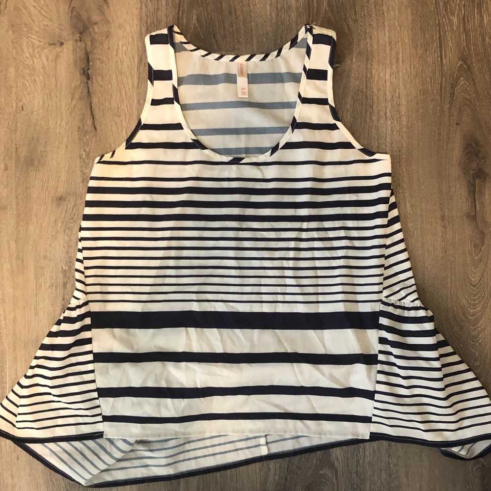 White and navy blouse
